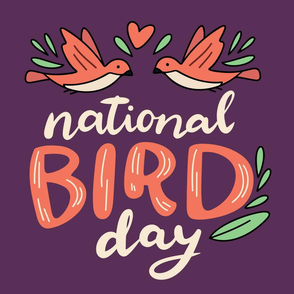 National Bird Day card, banner. Handwriting calligraphy text Thank you. Thank you handwriting inscription card. Hand drawn vector art