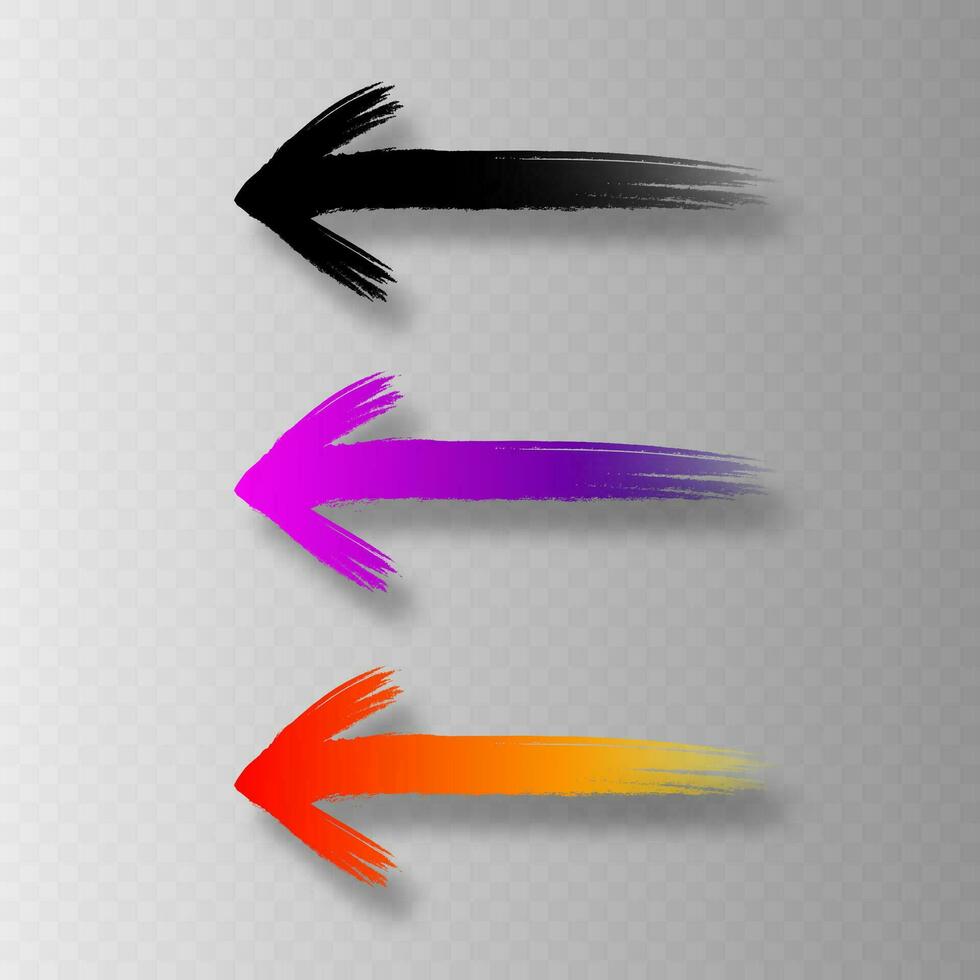 A set of marker arrows in different colors isolated on a light background. Vector illustration.