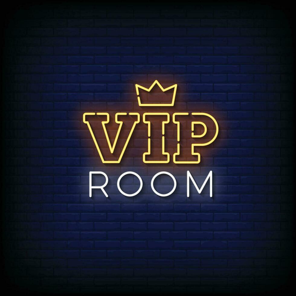 Neon Sign vip room with brick wall background vector