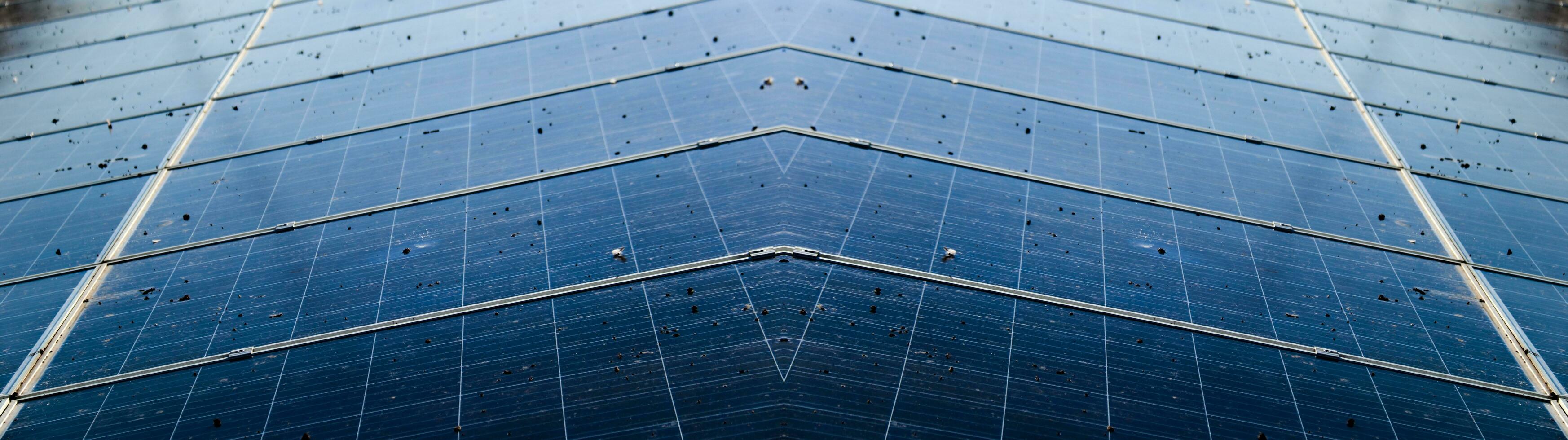 Dirty solar cell panels which were caused by bird poops photo