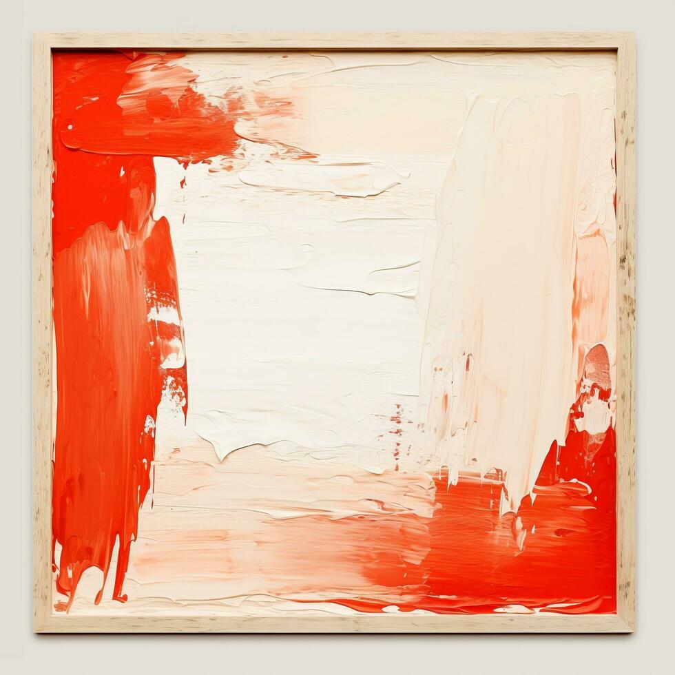 an orange and white painting in a wooden frame generative ai photo