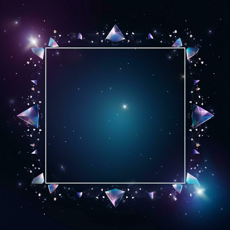 a square frame with stars and crystals on a dark background generative ai photo