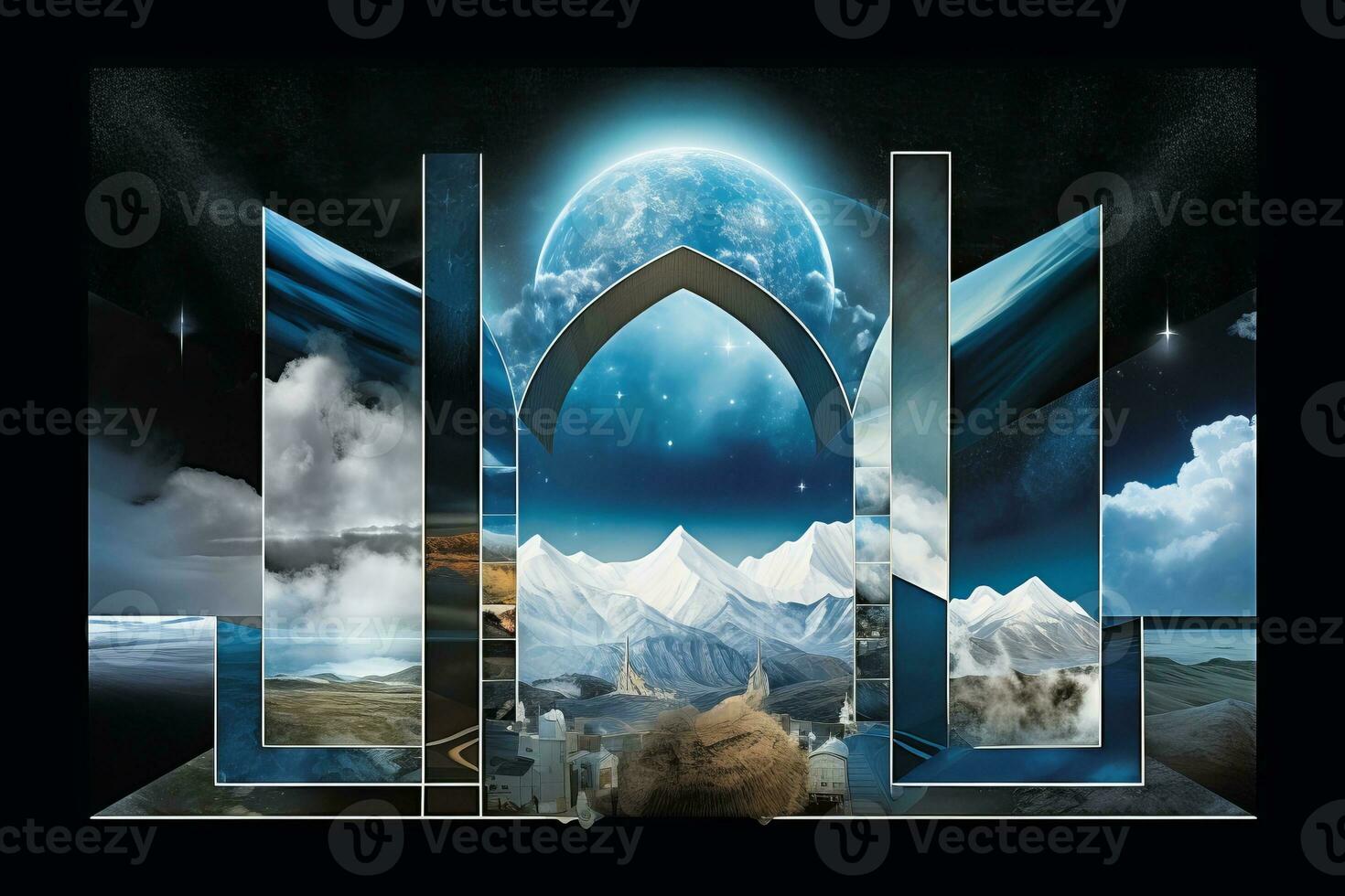 an image of an arch with mountains and clouds in the background generative ai photo