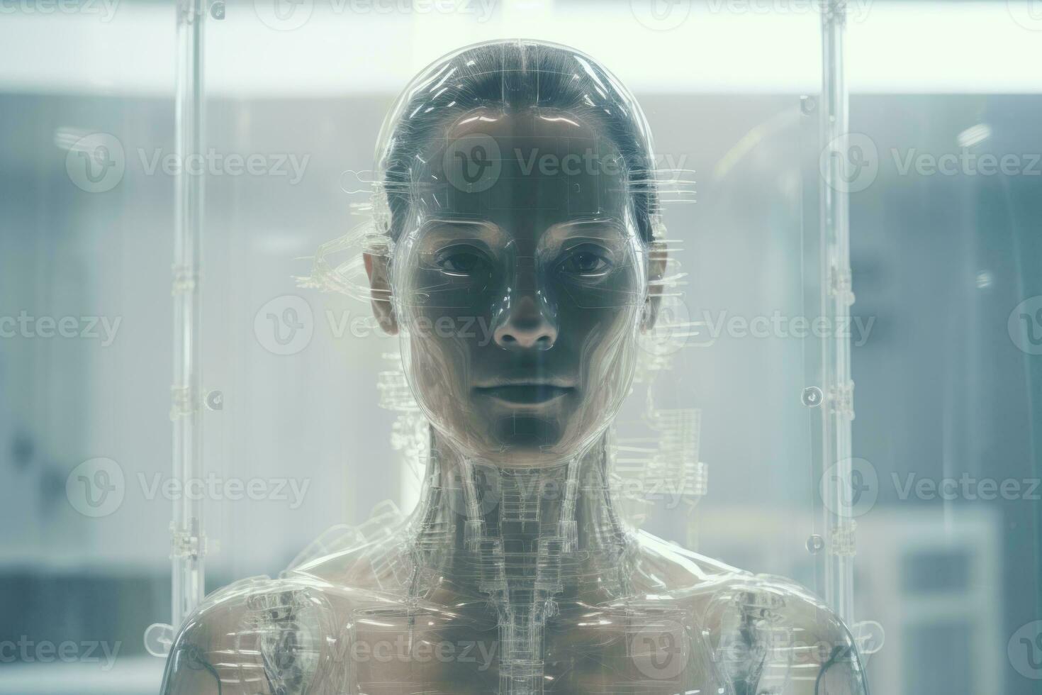 an image of a woman in a glass box generative ai photo