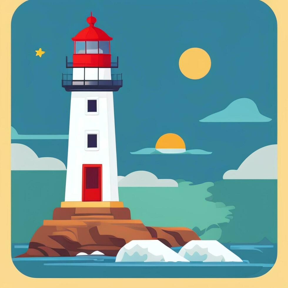 AI generated Lighthouse Logo Avatar Clip Art Icon Sticker Decoration Simple Background photo