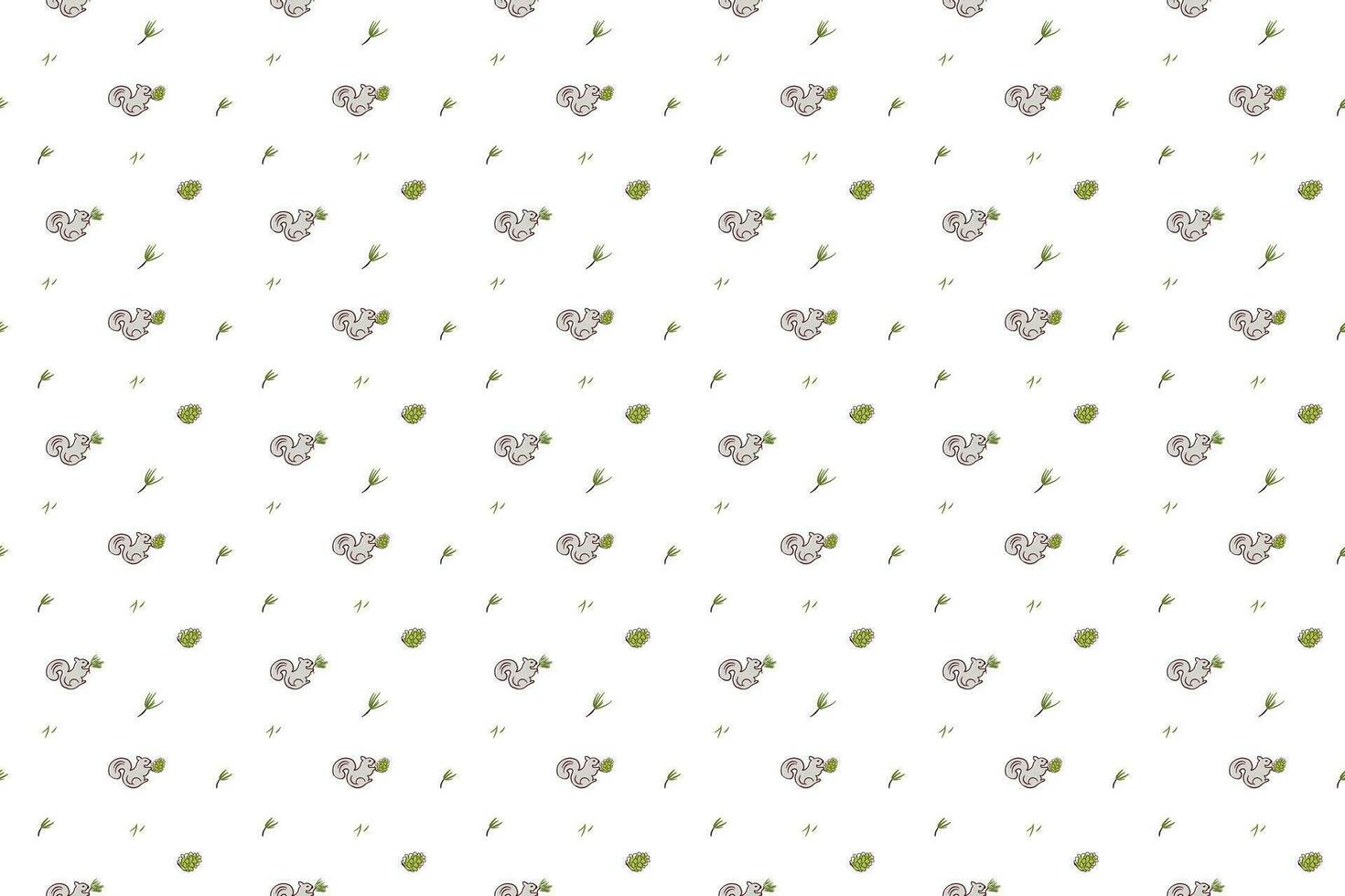 Bouquet of pine branches with squirrel as seamless pattern background vector