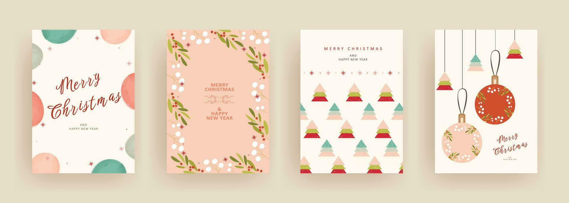 Merry Christmas and Happy New Year 2024 greeting cards templates. Vector illustrations for background, greeting card, party invitation card, website banner, social media banner, marketing material