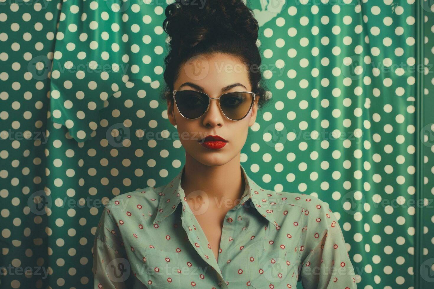 Disco diva retro lady. Girl wearing sunglasses offset risograph. Generative AI photo
