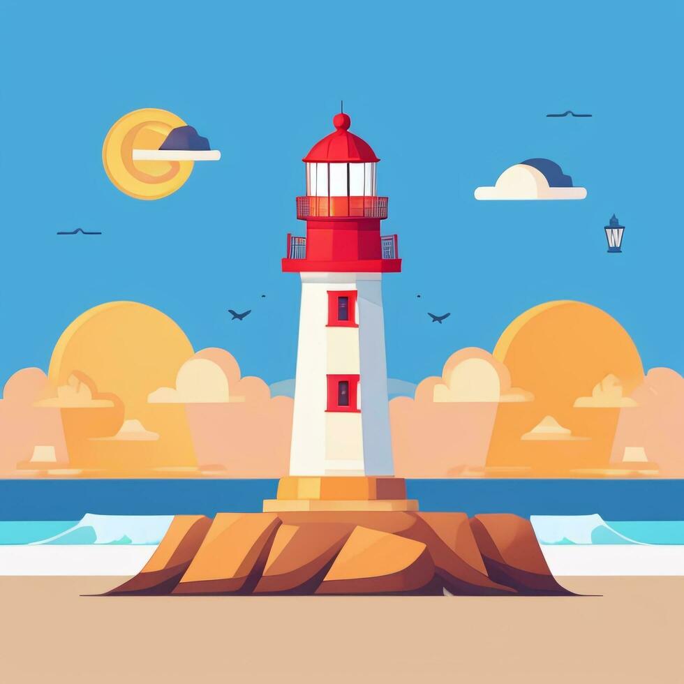 AI generated Lighthouse Logo Avatar Clip Art Icon Sticker Decoration Simple Background photo