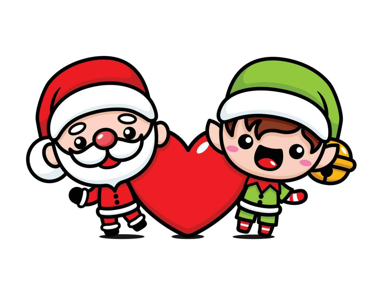 Cute And Kawaii Santa Claus And Christmas Elf vector