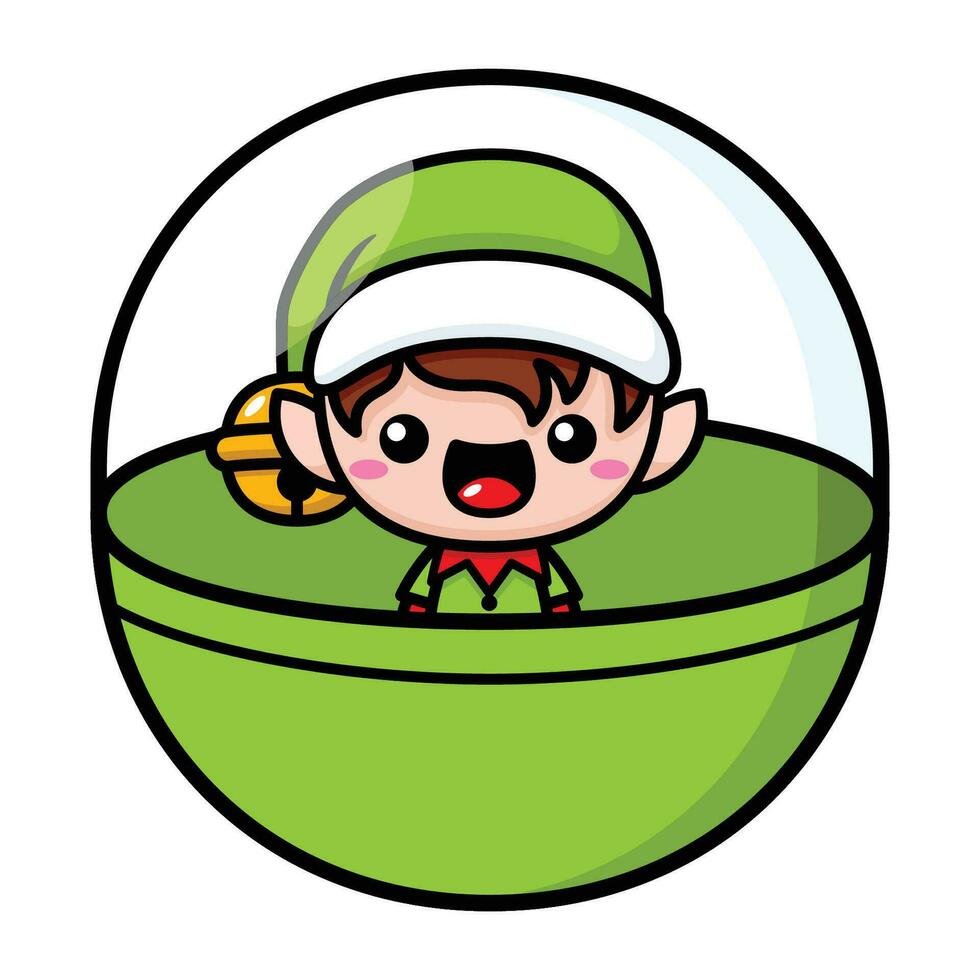 linda y kawaii Navidad duende en un gachapon pelota vector