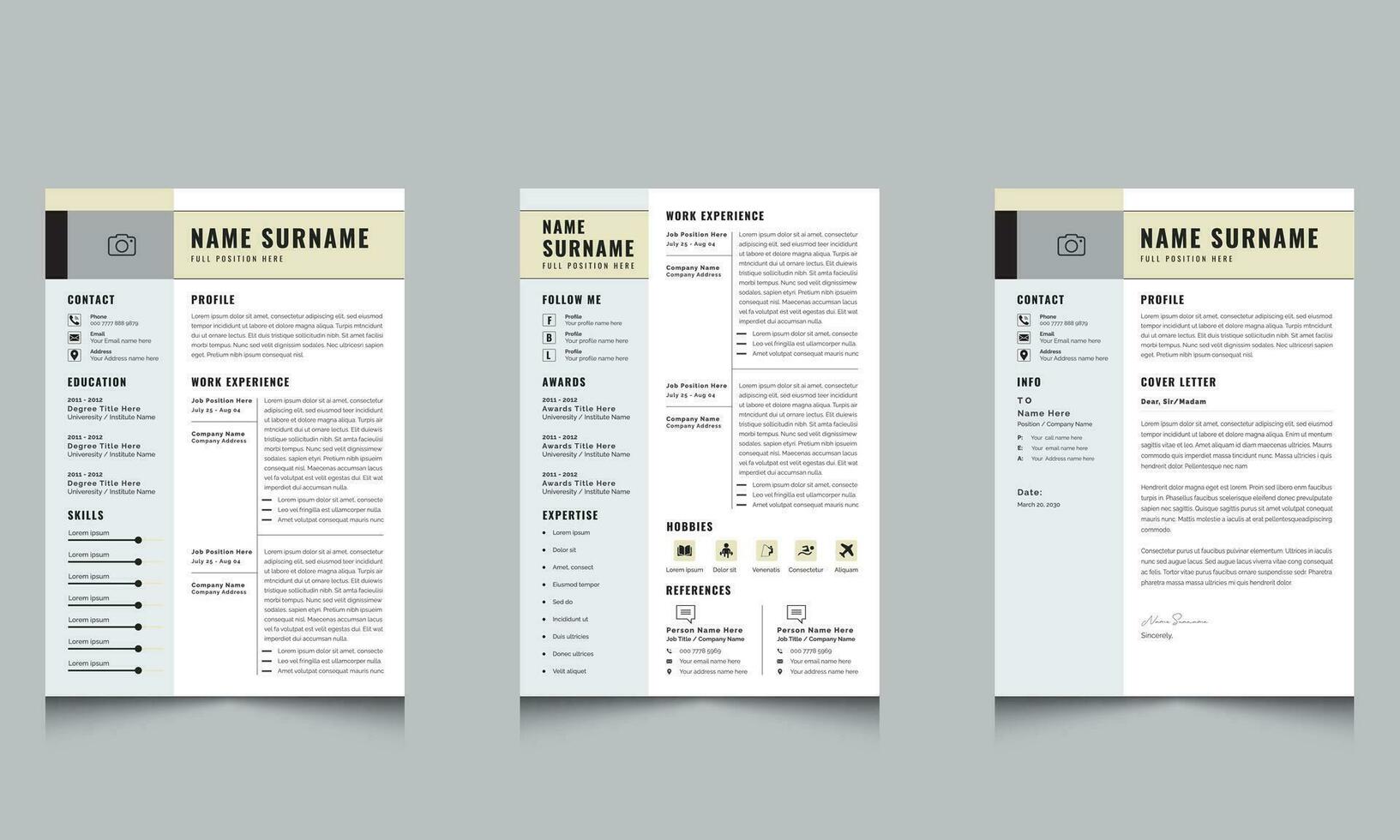 bio datos currículum diseño modelo y cubrir letra vector