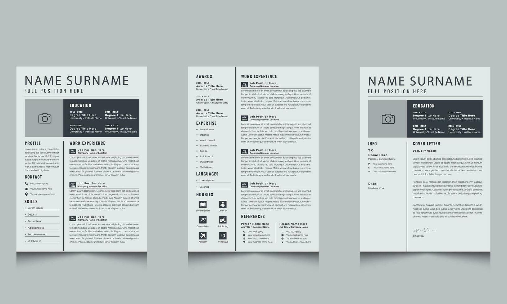 Resume Template Layout with Cover Letter Jobs CV Design vector