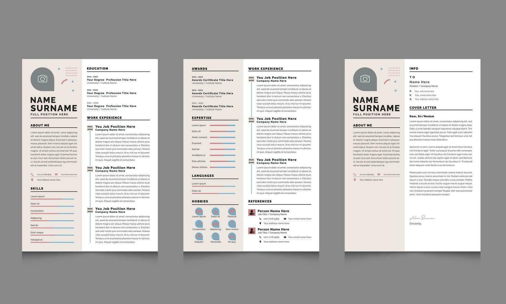 Professional Resume Layout with Cover Letter CV Design Template vector