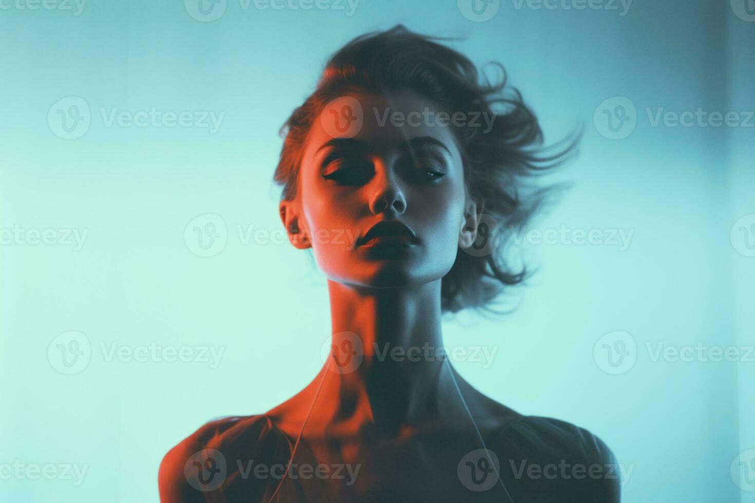 Portrait woman skinny flat background duotone. Generative AI photo