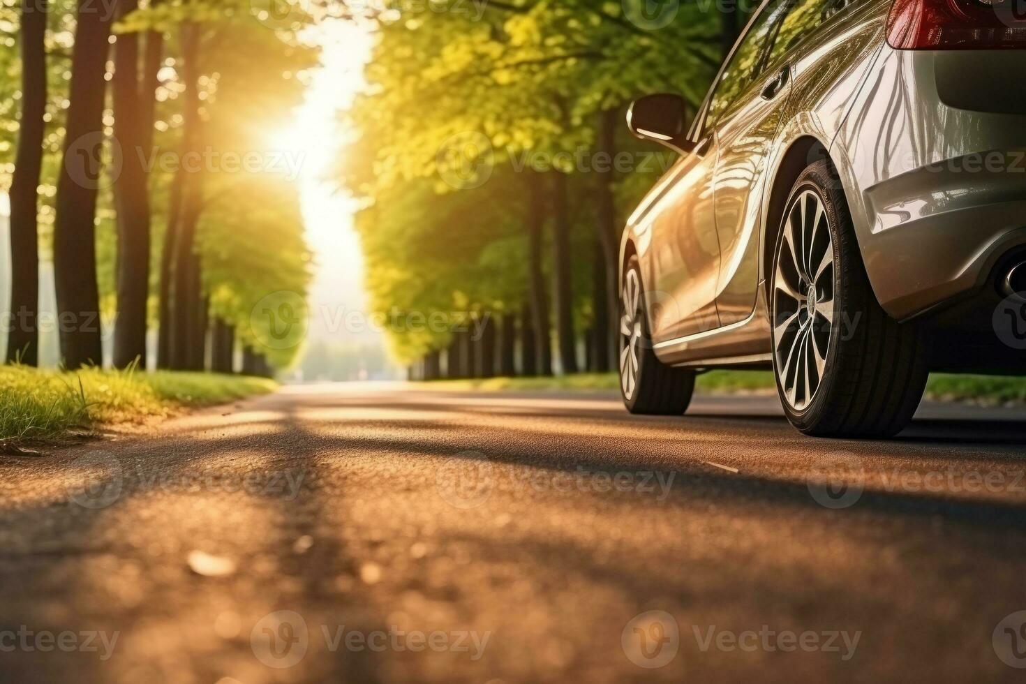 Summer tires on the asphalt road in the sun time for summer tires. Generative AI photo