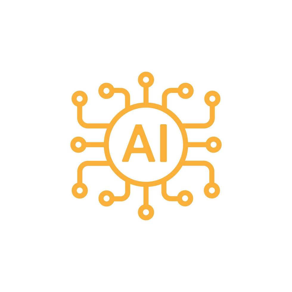 naranja artificial inteligencia ai procesador chip vector línea Arte icono símbolo para gráfico diseño, logo, web sitio, social medios de comunicación. datos contorno símbolo aislado en blanco antecedentes