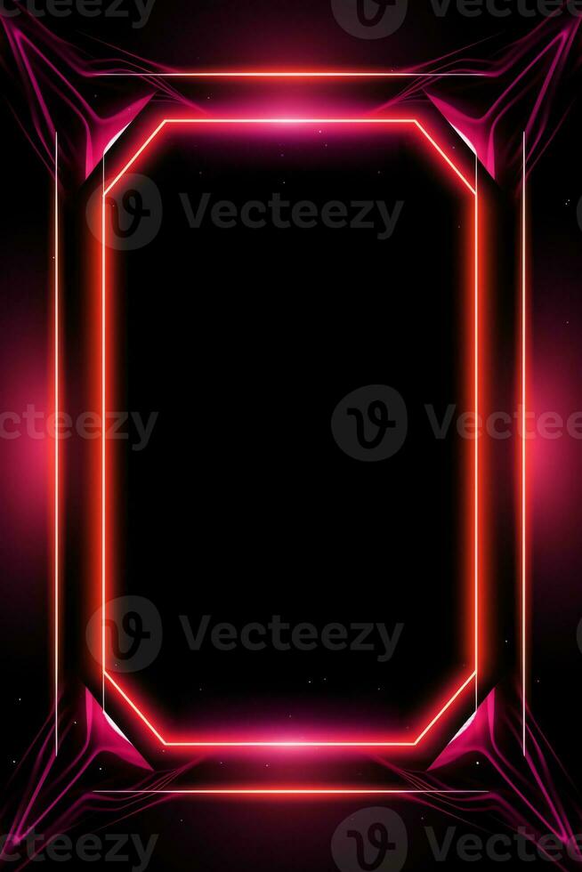 neon pink square frame on black background generative ai photo