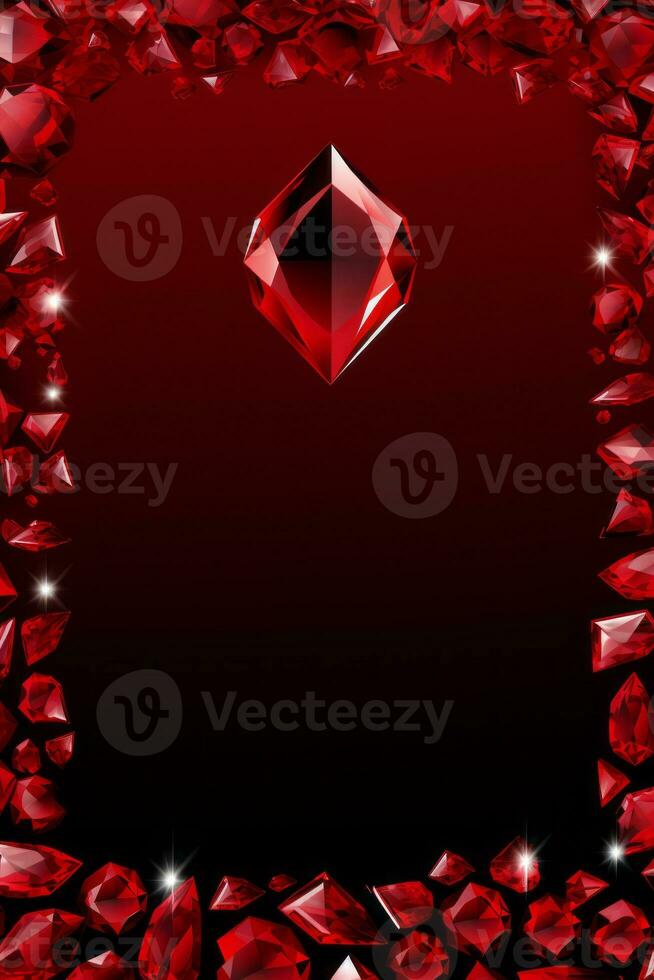 a diamond frame with red gems on a black background generative ai photo