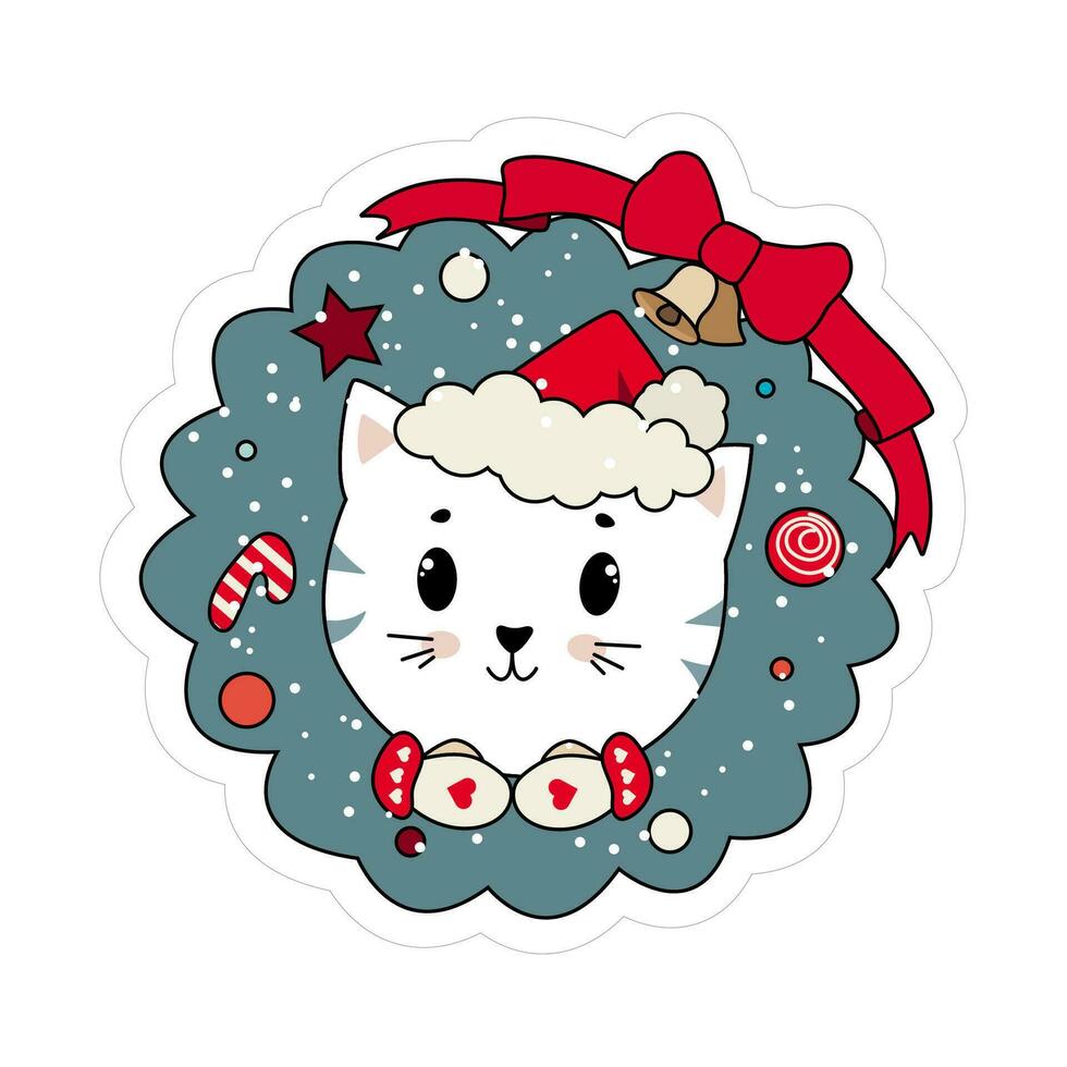 el aislado vector linda blanco gato en el rojo Papa Noel sombrero para Navidad ilustraciones