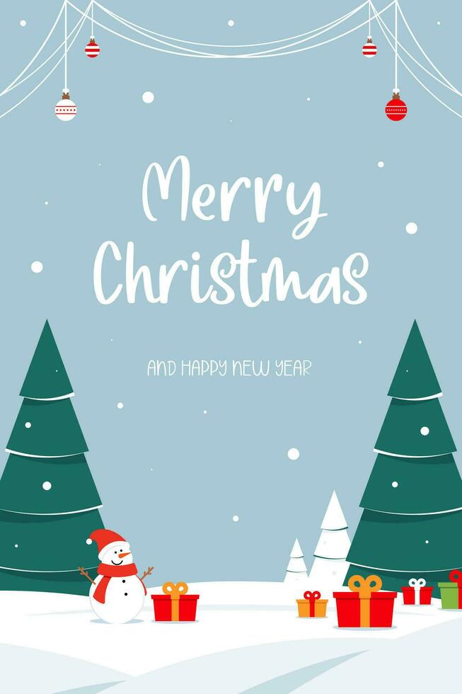 Cute Simple Flat Minimalism Christmas And New Year Delight With Landscape Vector Illustration Design