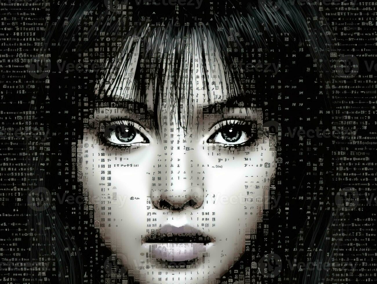 an image of a womans face on a computer screen generative ai photo