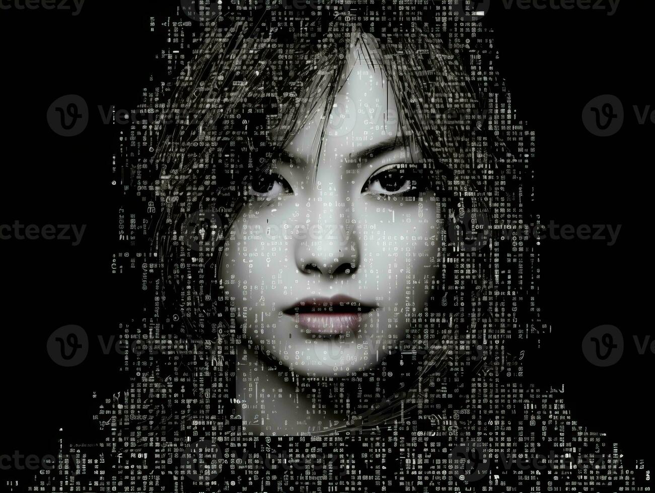an image of a womans face made up of pixels generative ai photo