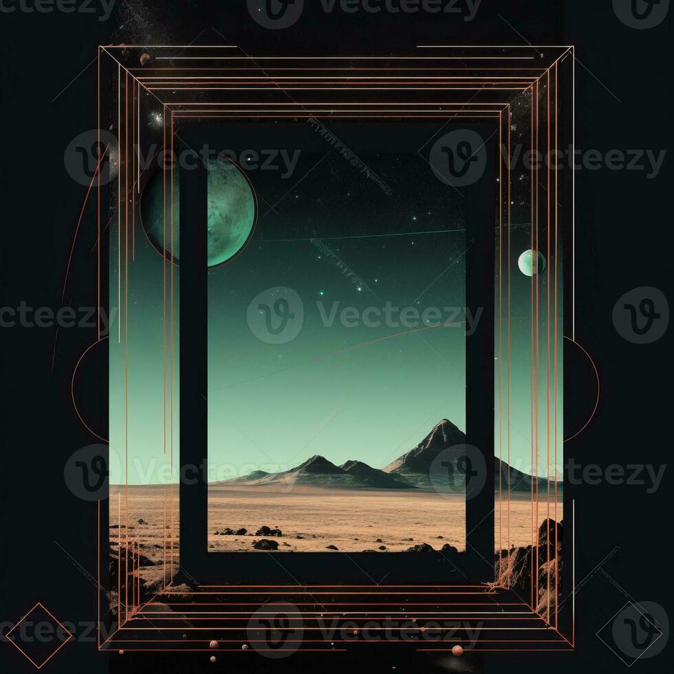 an image of an alien landscape with a frame around it generative ai photo