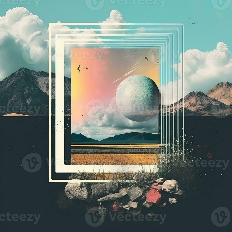 an image of an abstract scene with mountains and a sky in the background generative ai photo