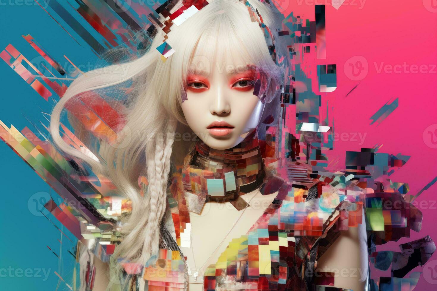 an image of a woman with white hair and red eyes generative ai photo