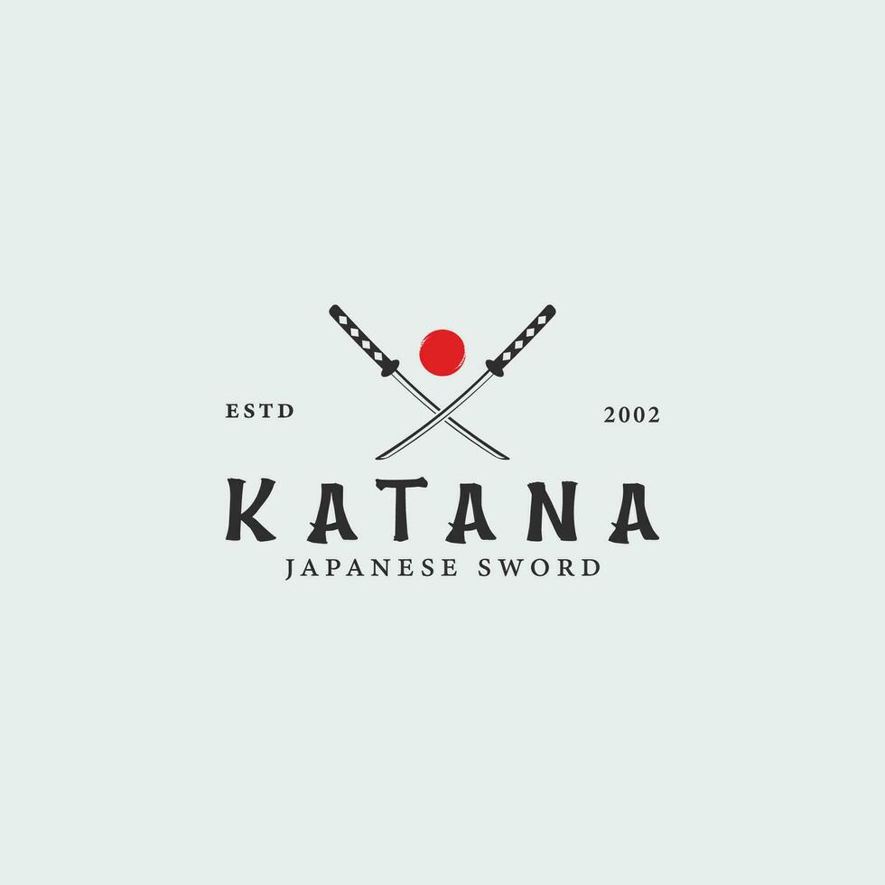 japanese katana sword logo vintage vector illustration concept template icon design