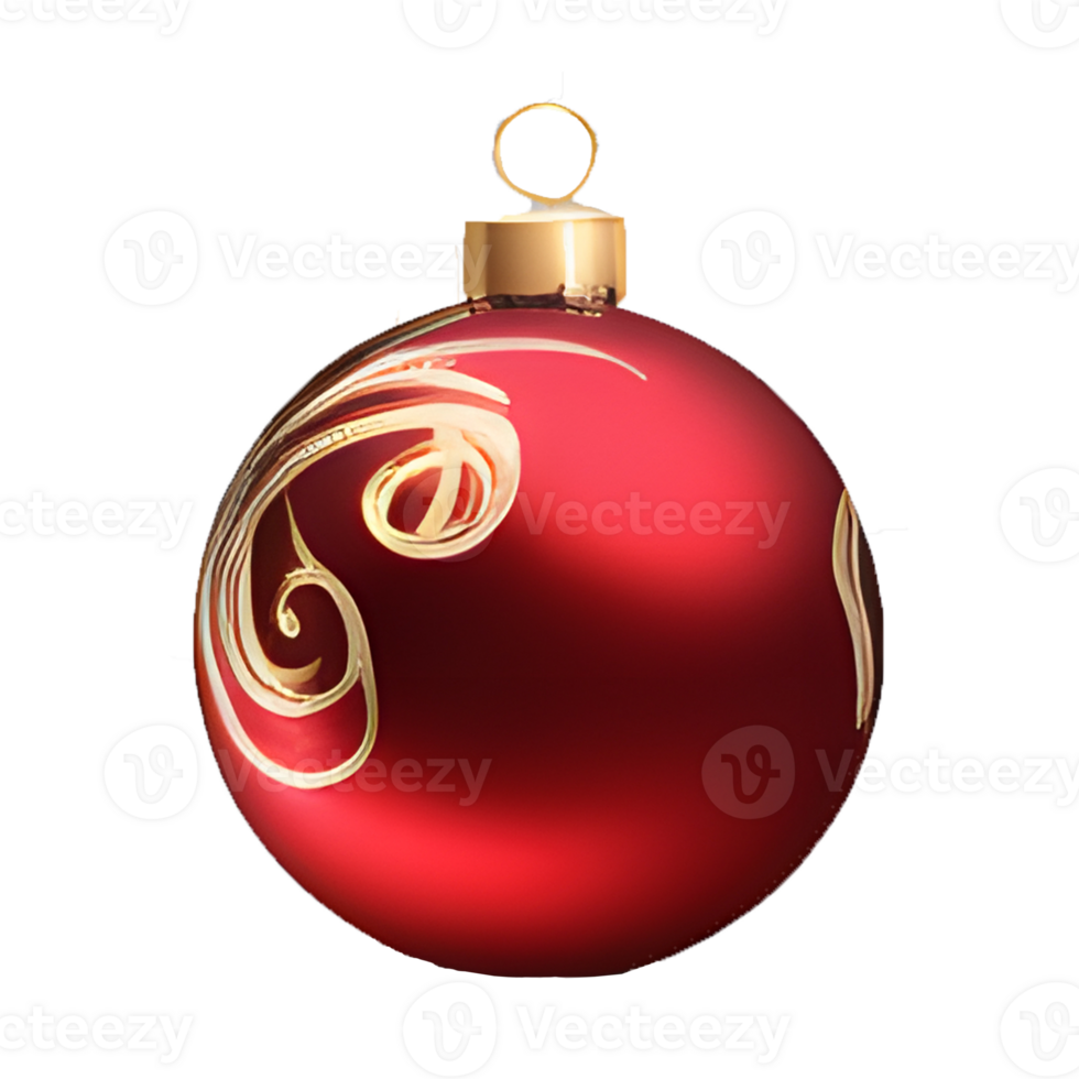 ai généré rouge Noël Balle isolé, une de fête Noël toile de fond avec radiant boules, brillant des balles, et d'or ruban accents, généré par ai png