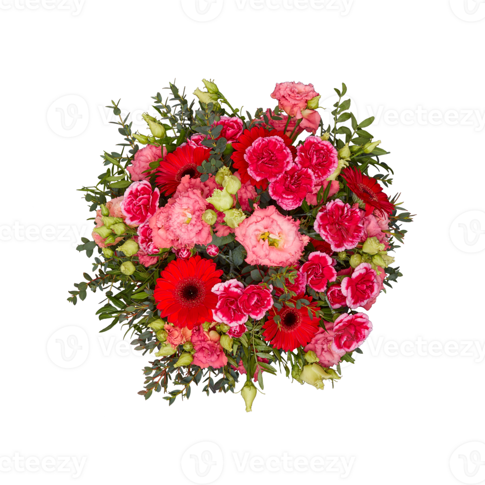 Fresh Bouquet of flowers, top view cut out isolated transparent background png