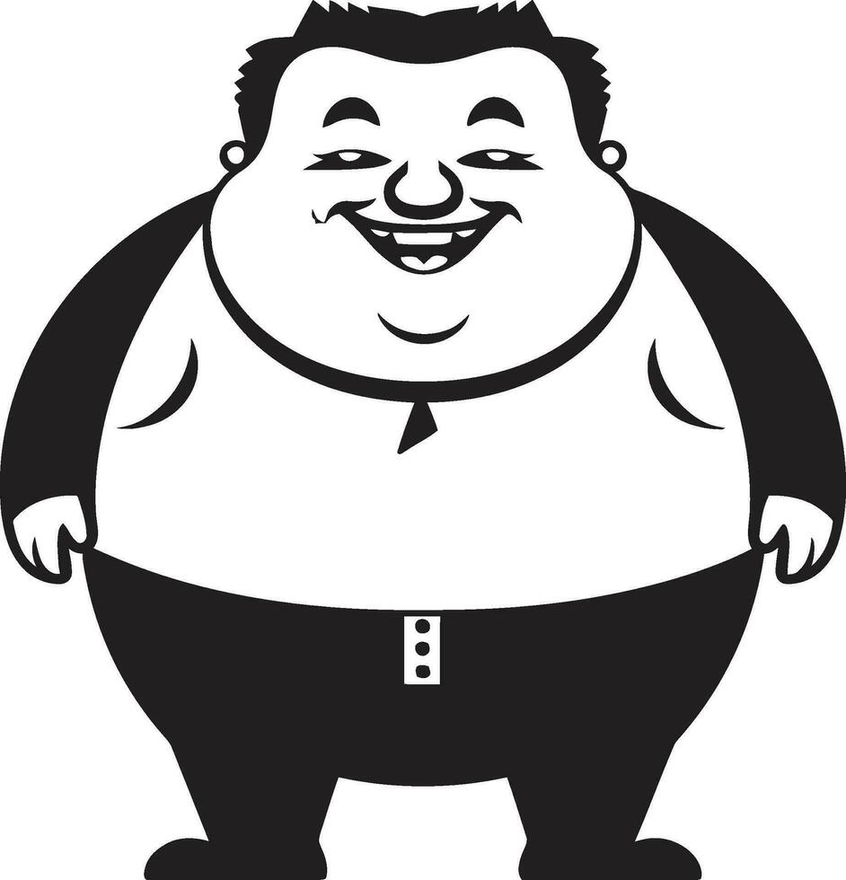 Round Rebel Vector Logo of a Portly Gentleman Chubby Charm Black Vector Design for Obesity Awareness