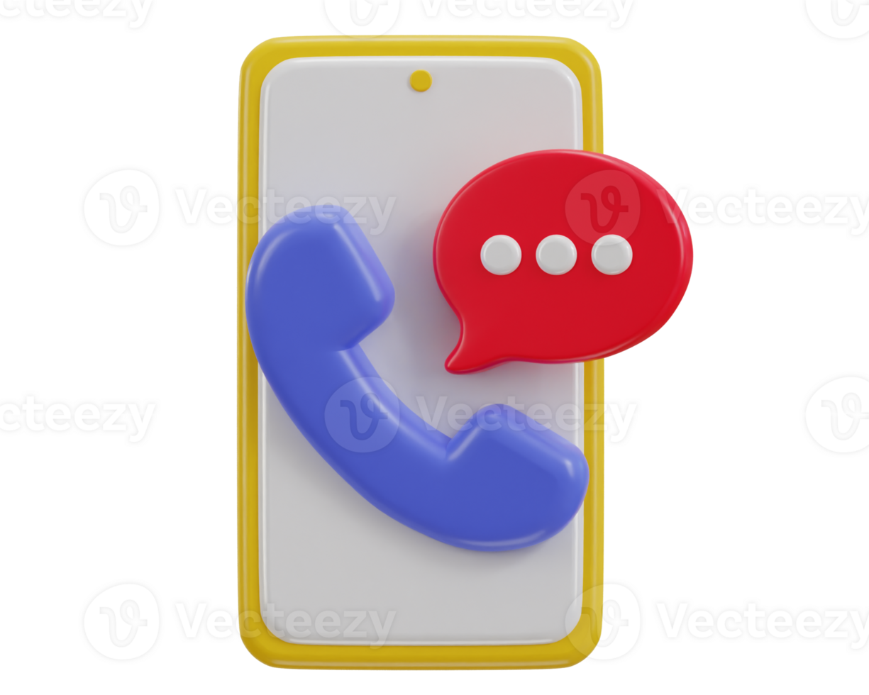 3d phone call and bubble talking with service support system icon png