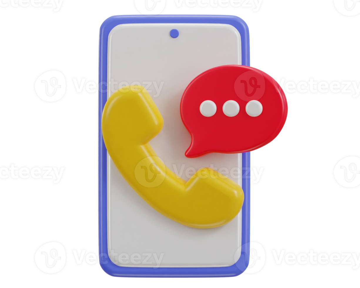 3d phone call and bubble talking with service support system icon png