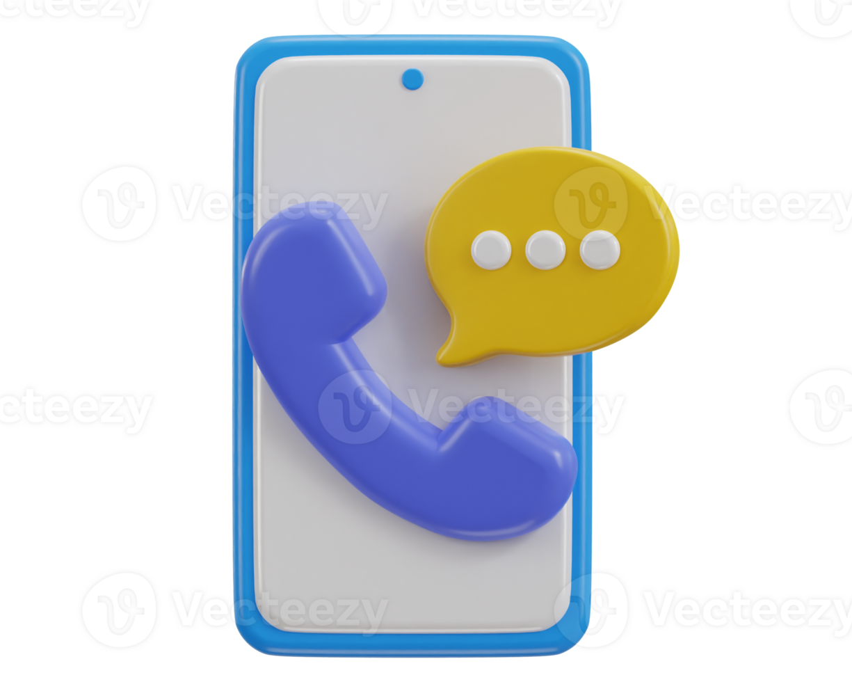 3d phone call and bubble talking with service support system icon png
