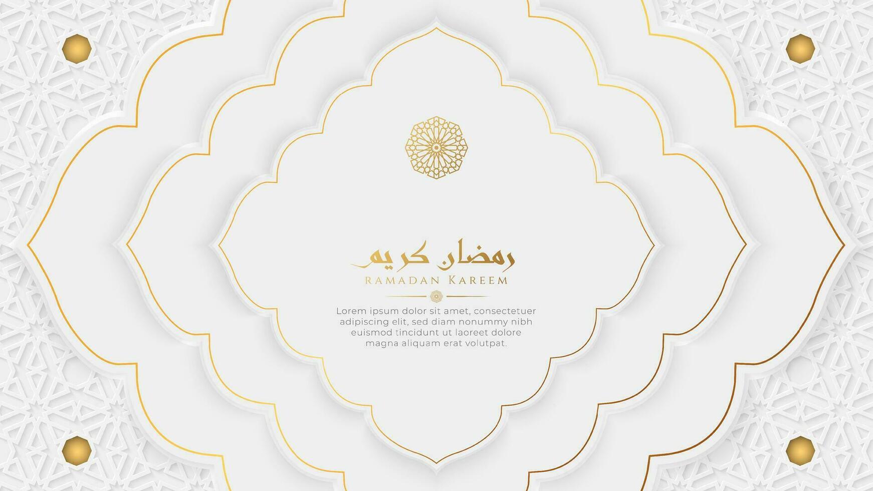 Ramadan Kareem Arabic Islamic white and golden luxury ornamental lantern background vector