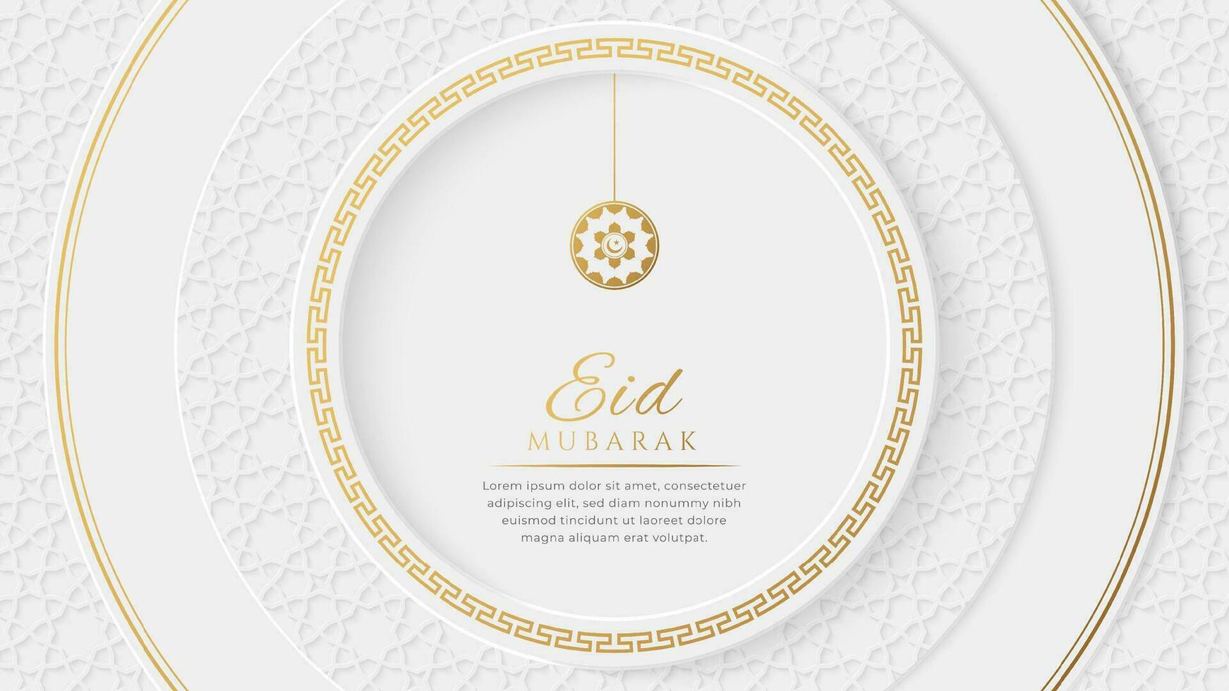 eid Mubarak saludo tarjeta con dorado Arábica fronteras y patrones vector