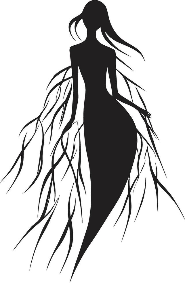 Elegant Enchantment Black Vector Logo of Woman and Willow Harmony in Lines Willow Tree Carved with Womans Form