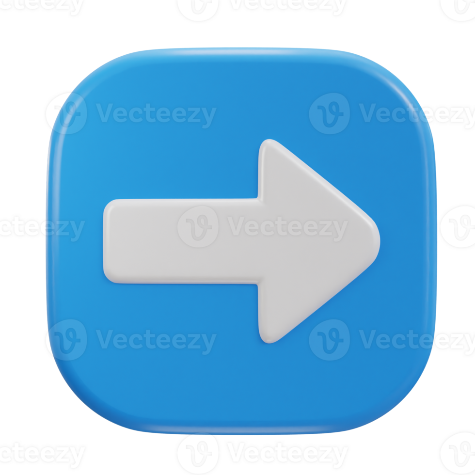 right arrow button icon on 3d rendering illustration png