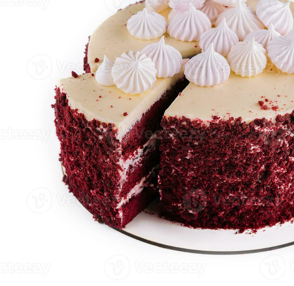 Strawberry meringue cake on a plate photo