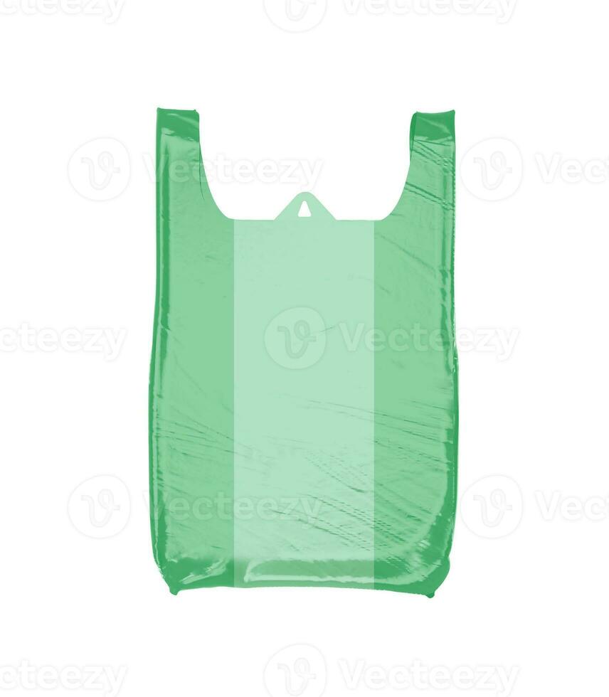 Green plastic bag isolated on white background photo