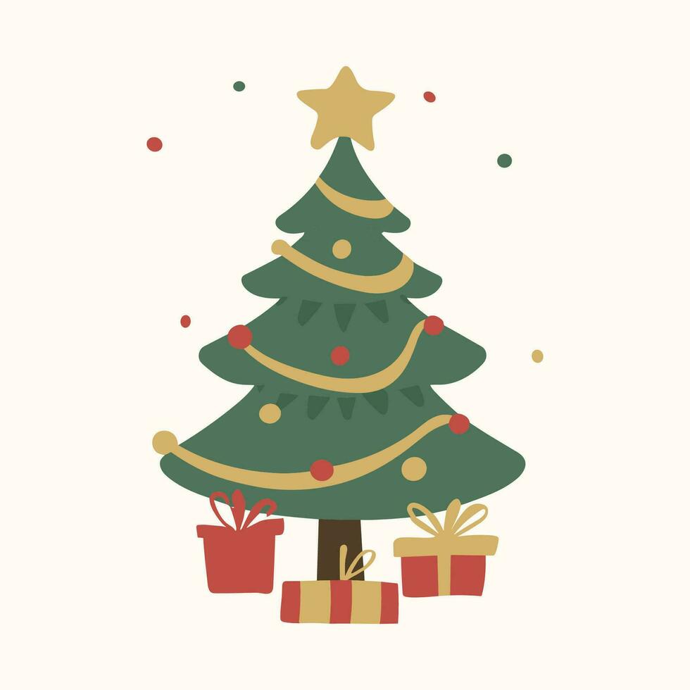 Navidad árbol ilustración con Navidad regalo caja vector