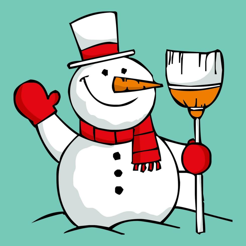 Happy snowman winter with red scarf vector