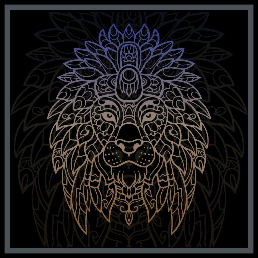 Gradient Colorful Lion head mandala arts isolated on black background. vector