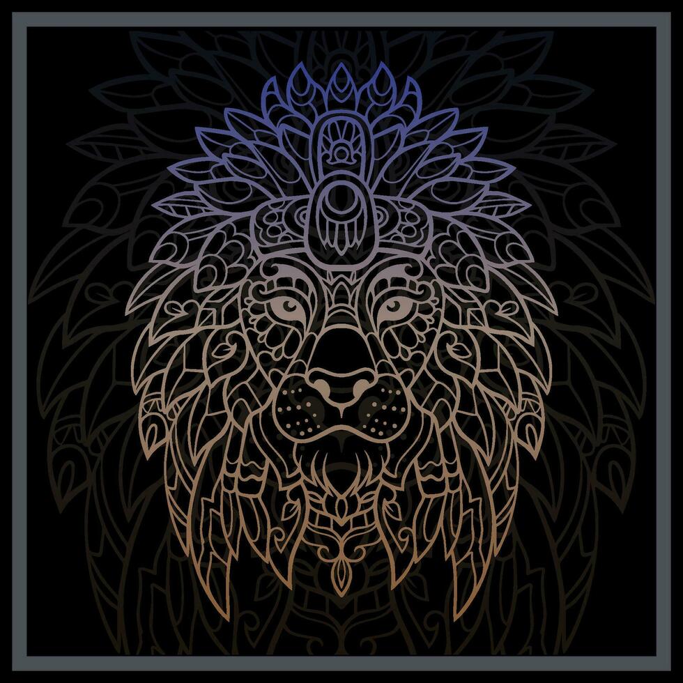 degradado vistoso león cabeza mandala letras aislado en negro antecedentes. vector