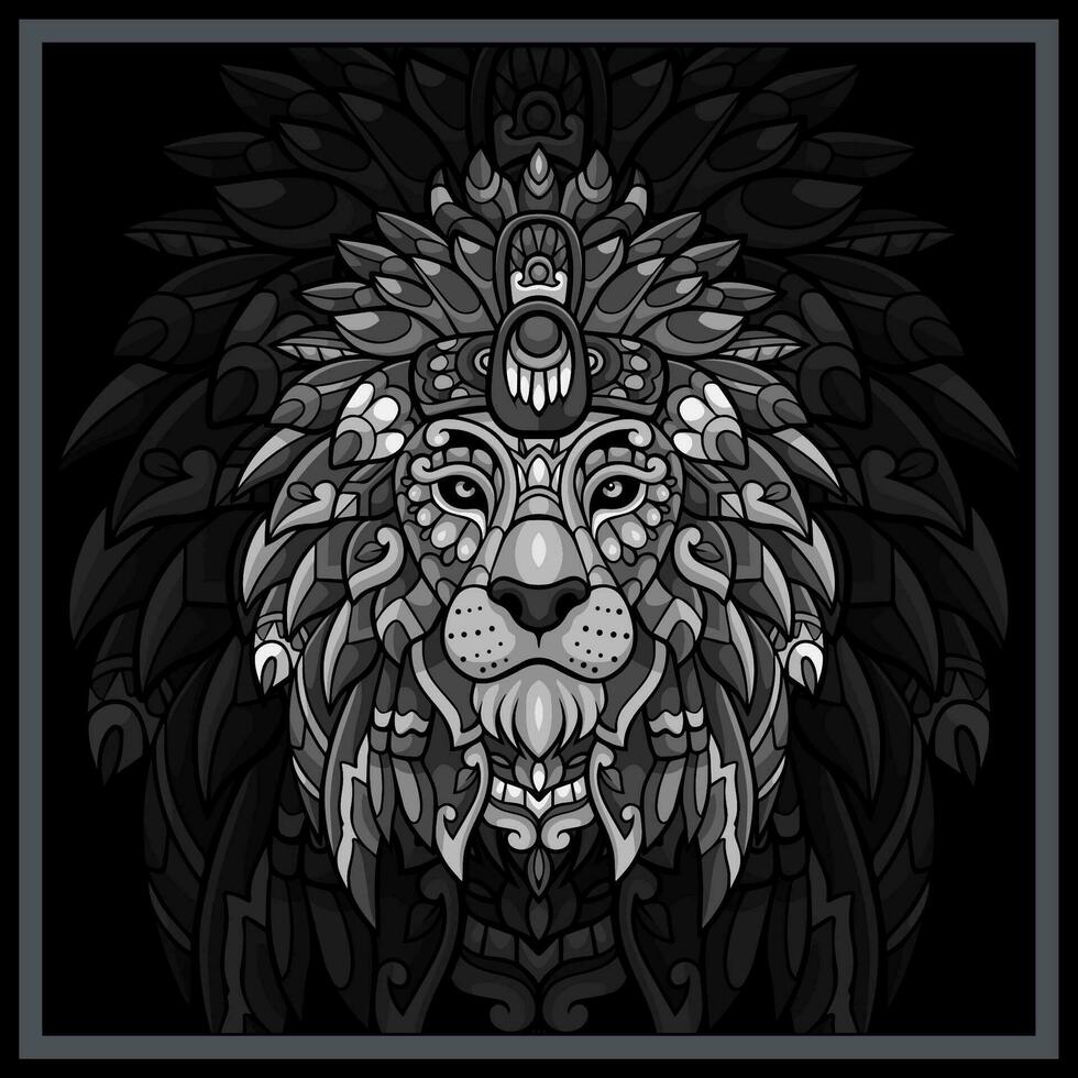 Monochrome Lion head mandala arts isolated on black background. vector