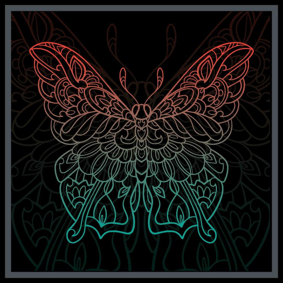 Gradient Colorful Butterfly mandala arts isolated on black background. vector
