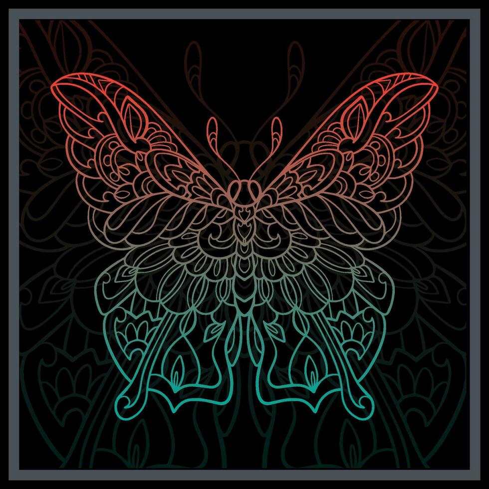 degradado vistoso mariposa mandala letras aislado en negro antecedentes. vector